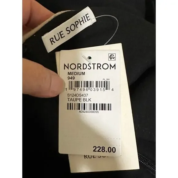 Rue Sophie Aurelia Colorblock Midi Dress Taupe Black Size Medium NWT Chic Dressy